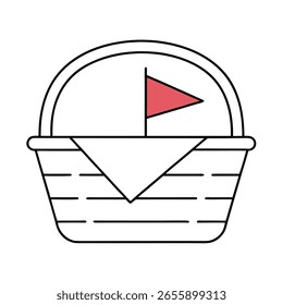 Open Picnic Basket Icon with Red Napkin A Detailed Vector Illustration