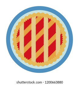 Open pie with jam on plate top view vector flat material design isolated on white