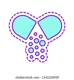Open pill icon. Colored sketch with dotted border on white background