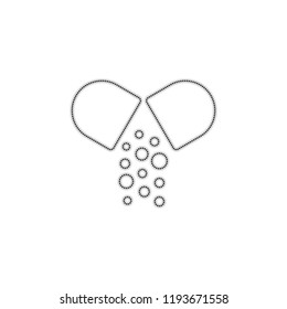 Open pill icon. Dotted outline silhouette with shadow on white background