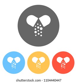 Open pill icon. Set of white icons on colored circles
