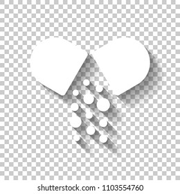 Open pill icon. White icon with shadow on transparent background