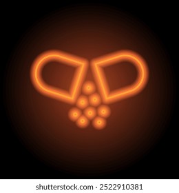 Open pill simple icon vector. Flat design. Orange neon on black background.ai