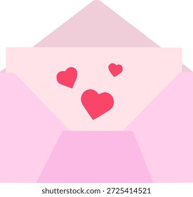 Abra el sobre rosado con el mensaje de los corazones, Vector romántico de la carta de amor de San Valentín