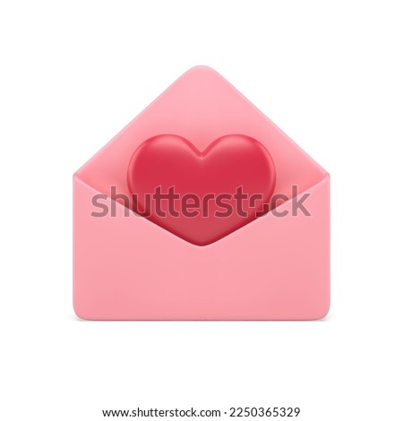 Open pink envelope with red heart romantic message dating application notification 3d icon realistic vector illustration. Creative love email letter enamored relationship greeting invitation design