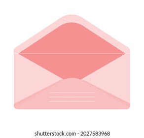 Open pink envelope vector illustration isolated on white background. Cute love letter mail. Symbol of Valentines day