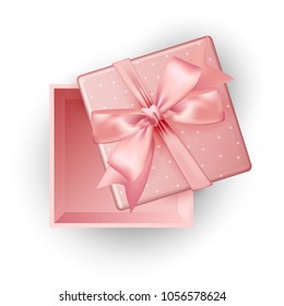 Open Pink Gift Box Top View White Background, Vector Illustration.