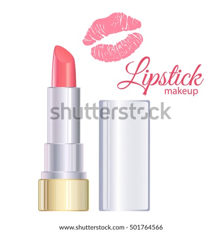 Open pink lipstick, lipstick kiss. Vector stock illustration.