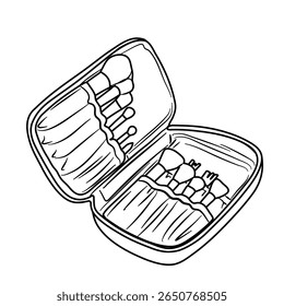 Open pink makeup bag with accessories inside, perfect to illustrate cosmetic storage and travel use for organization and personal care.