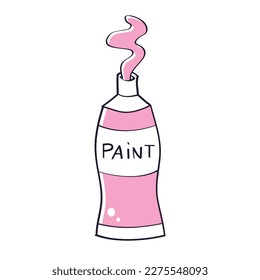 Open pink paint tube isolated vector illustration, squeezed smear. Oil, acrylic or watercolor painting art colors.