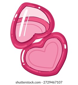 Open pink pocket mirror or makeup compact in a heart shape. Cute vector illustration for Valentine's Day beauty themes, cosmetic branding, and stickers.