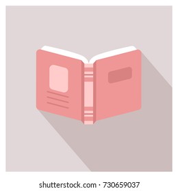 Open pink textbook icon. Vector illustration