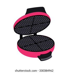 Open pink waffle iron. Waffle maker vector illustration