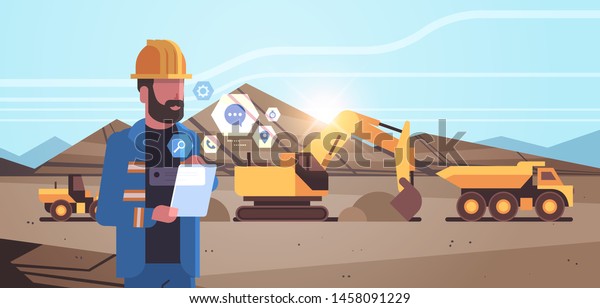 Open Pit Man Worker Helmet Using Stock Vector (Royalty Free) 1458091229