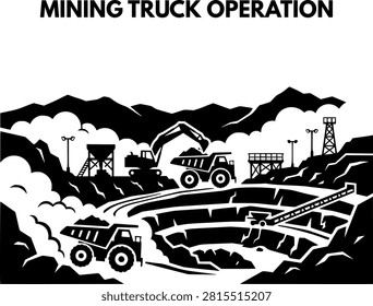 Open Pit Mine Heavy Haul Dump Truck Operation Equipment Vector Icon