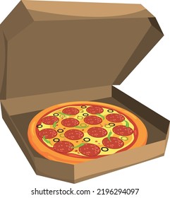 Open pizza box cartoon icon. Tasty food