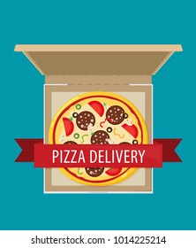 Open pizza box. Flat style design - vector