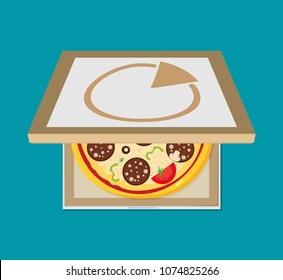 Open pizza box. Flat style design - vector