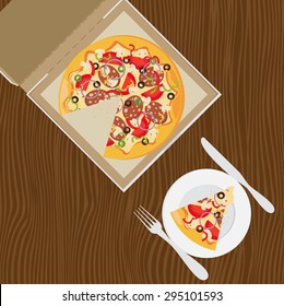 Open pizza box. Flat style design - vector
