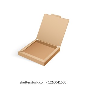 Open pizza container without label vector isolated. Box for food package, template of packaging for delivering food products realistic design mockup