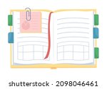 Open planner semi flat color vector object. Blank pages in diary. Notes in textbook. Realistic item on white. Lifestyle isolated modern cartoon style illustration for graphic design and animation