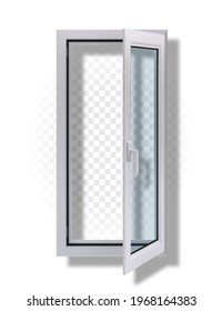 Open plastic window on a transparent background. Vector illustration.