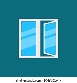 Open plastic window vector icon or logo element in flat style