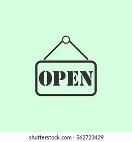 Open plate icon flat. Grey vector symbol on green background