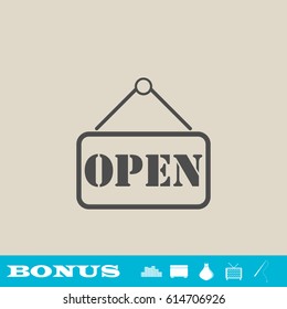 Open plate icon flat. Grey pictogram on light background. Vector illustration symbol and bonus button real estate, ottoman, vase, tv, fishing rod