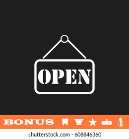 Open plate icon flat. White pictogram on black background. Vector illustration symbol and bonus button tooth, vase, star, mirror, bottle