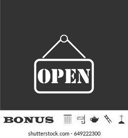 Open plate icon flat. White pictogram on black background. Vector illustration symbol and bonus icons