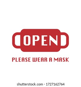 OPEN. PLEASE WEAR A MASK ICON.