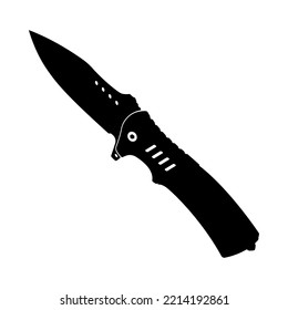 Open Pocket Knife Silhouette, Sharp Blade Folding Knife Illustration.