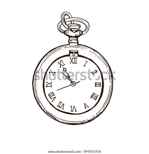 ビンテージスタイルの懐中時計を開きます 白い背景に手描きのインクスケッチベクターイラスト のベクター画像素材 ロイヤリティフリー
