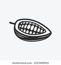 Open pod of Cocoa Bean. Cocoa Bean vintage icon. Vector illustration