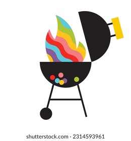 Offener tragbarer Grill. BBQ Grill Regenbogen Farben flach Vektorgrafik. Friedensliebesfreies Konzept