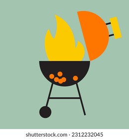Open portable barbecue kettle grill. BBQ grill flat vector illustration