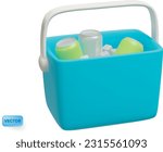 Open portable cooler box with soda cans for beach, camping or picnic. Isolated vector icon from 3d rendering. Modern, minimalistic style.