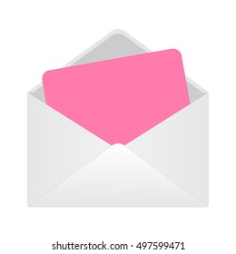 Open postal envelope and blank card, vector design