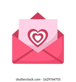Open postal envelope with small heart shaped sticker; symbol of romance. Vector. EPS 10