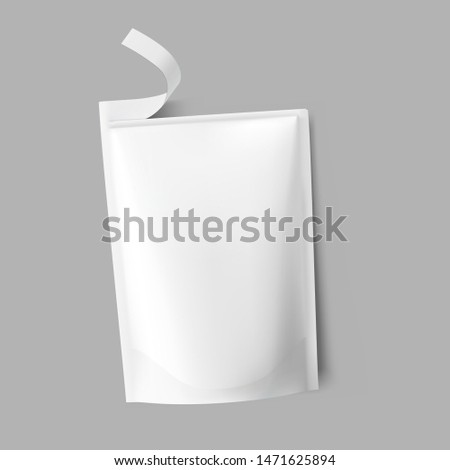 Open pouch bag mockup on grey background. Vector illustration. Front view. Can be use for template your design, presentation, promo, ad. EPS10.