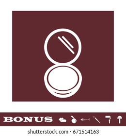 Open powder icon flat. White pictogram on brown background. Vector illustration symbol and bonus icons