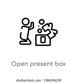 open present box vector line icon. Simple element illustration. open present box outline icon from people concept. Can be used for web and mobile