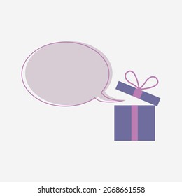 Open present gift box icon with speech bubble