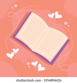 open purple book with hearts