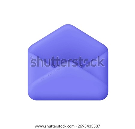 Open purple envelope. Business communication, email, message, mailing and correspondence concept. 3d vector icon. Cartoon minimal style.