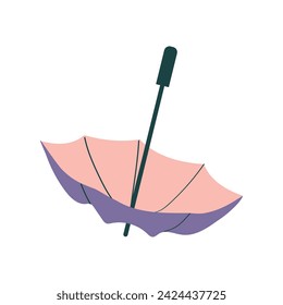 An open purple umbrella, upside down. One hand drawn umbrella. Vector flat illustration, icons, badge.