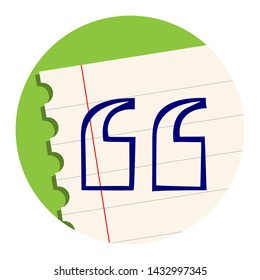 Open Quotes. Free Hand Icon on a Notebook Sheet