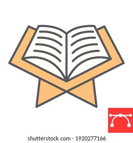Open quran book color line icon, Happy Ramadan and religion, koran book vector icon, vector graphics, editable stroke filled outline sign, eps 10