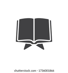 Icono de vector de libro de quran abierto. signo plano relleno para concepto móvil y diseño web. Libro del Sagrado Corán sobre el icono del glifo de pie. Símbolo, ilustración del logotipo. Gráficos vectoriales